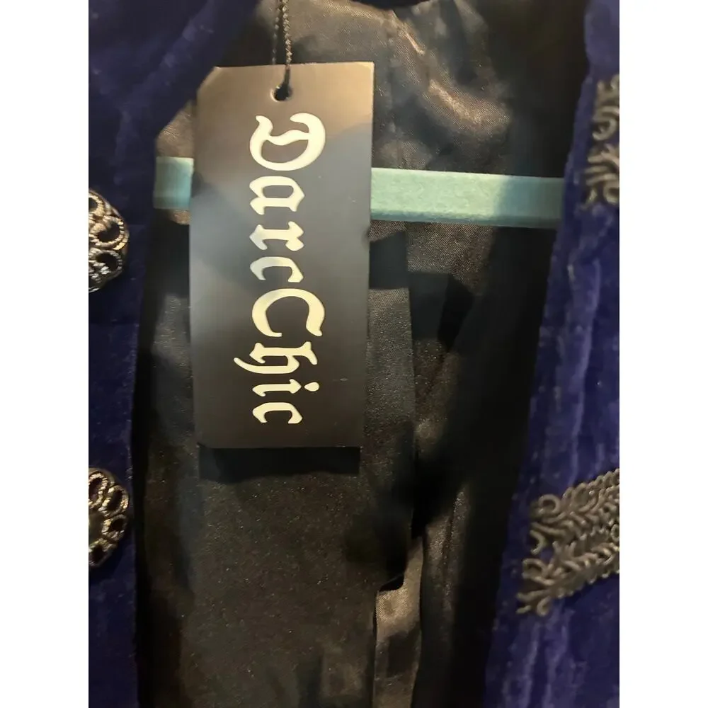 DarcChic Men's Gothic Velvet Navy Coat Steampunk Riding Jacket Small NWT